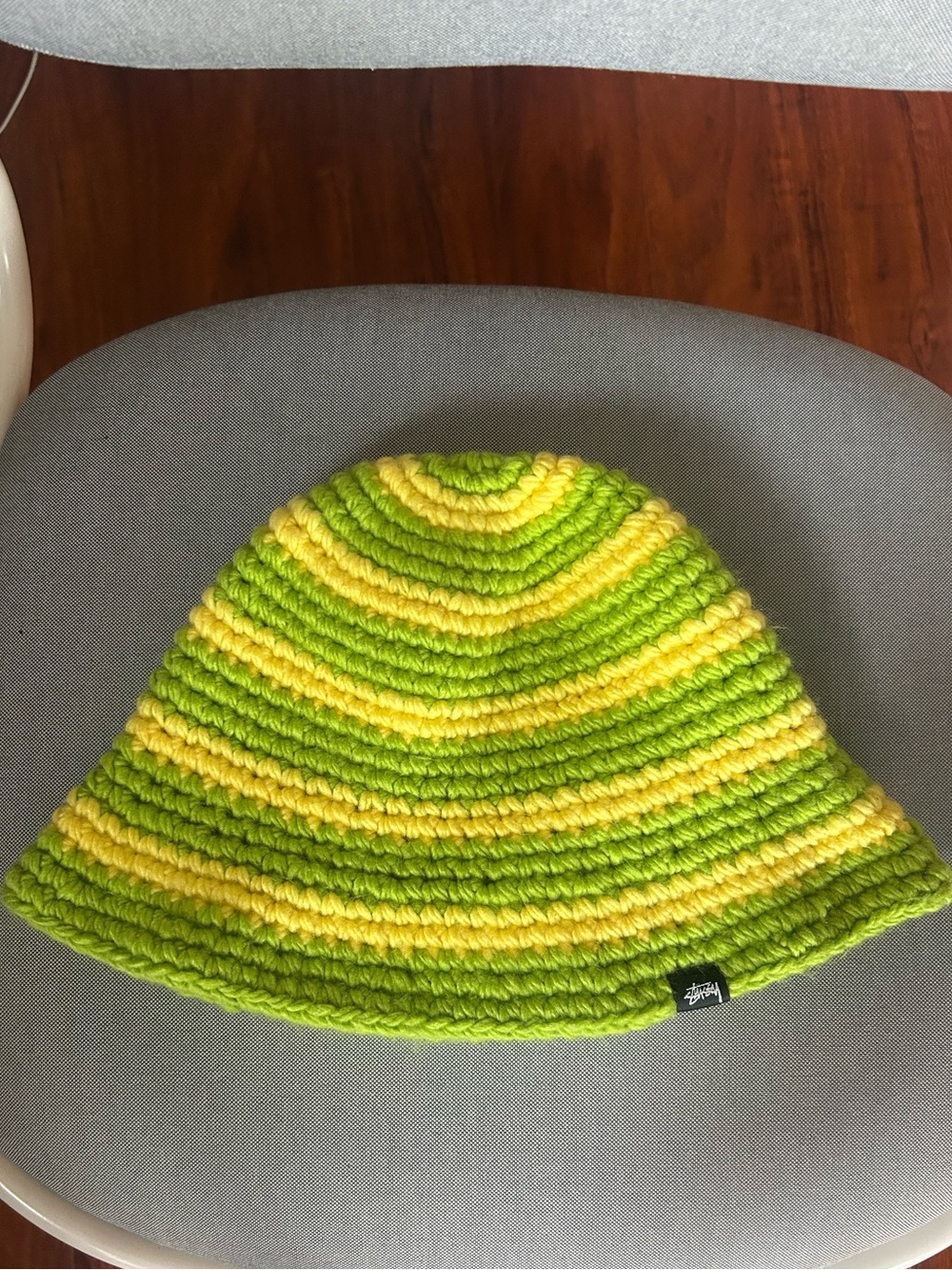 Stussy Stripped Knit Bucket Hat - Lime & Yellow